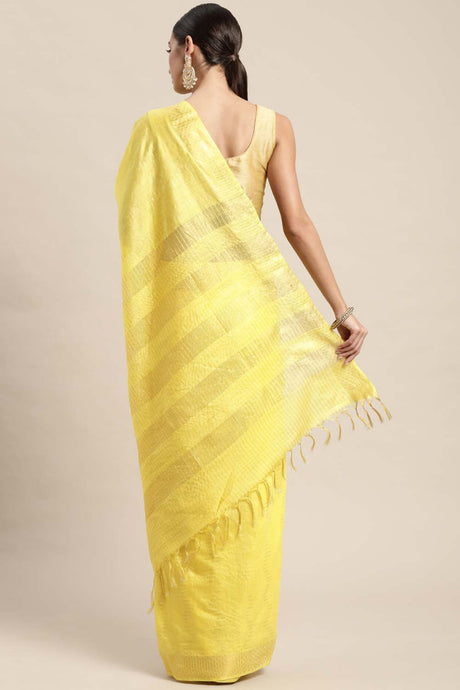 Yellow Silk Blend Bhagalpuri Woven Design Saree