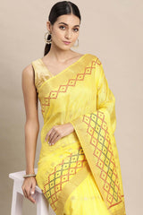 Yellow Silk Blend Bhagalpuri Woven Design Saree