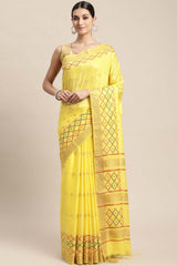 Yellow Silk Blend Bhagalpuri Woven Design Saree