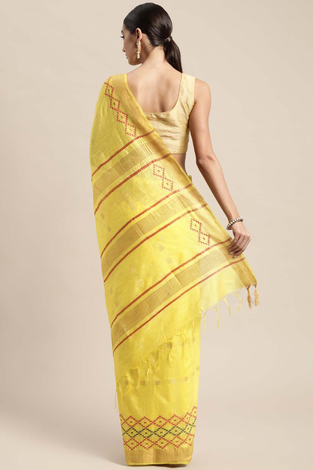 Yellow Silk Blend Bhagalpuri Woven Design Saree