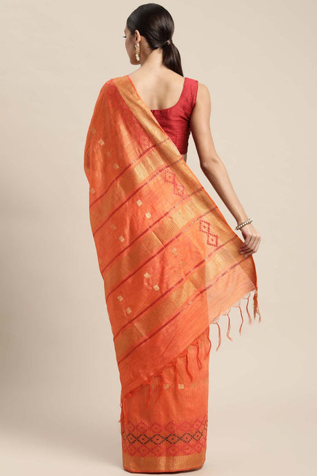 Orange Silk Blend Bhagalpuri Woven Design Saree