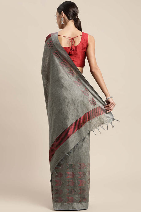 Grey Silk Blend Bhagalpuri Woven Design Saree