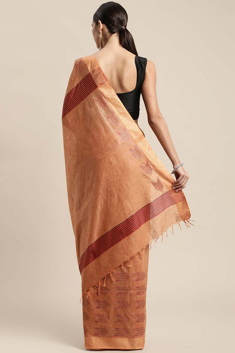 Orange Silk Blend Bhagalpuri Woven Design Saree