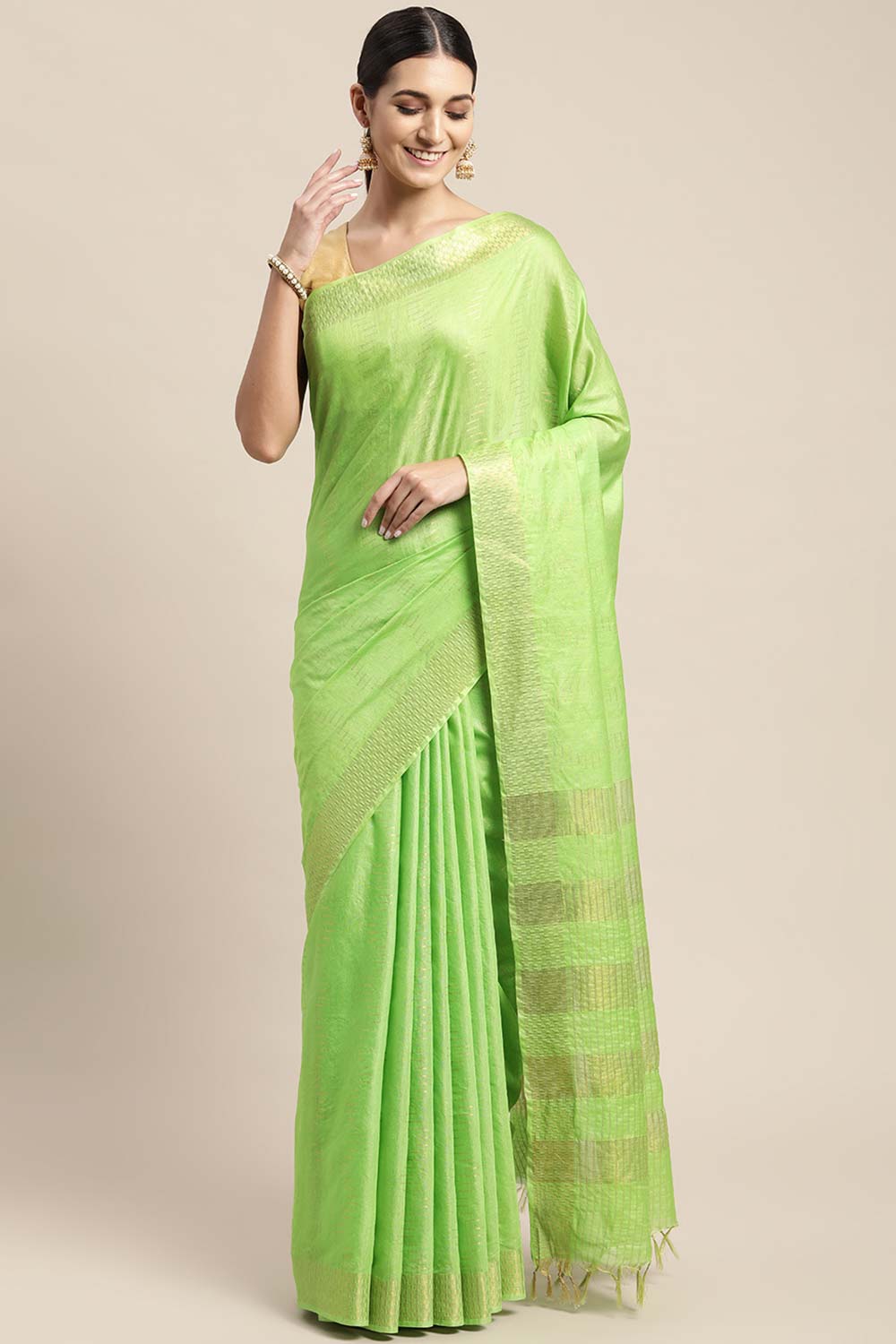 Green Silk Blend Bhagalpuri Woven Design Saree