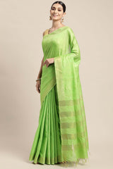 Green Silk Blend Bhagalpuri Woven Design Saree