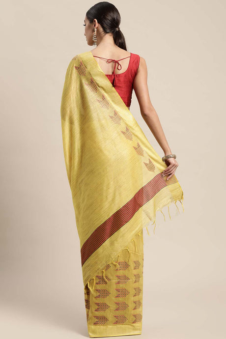 Yellow Silk Blend Bhagalpuri Woven Design Saree