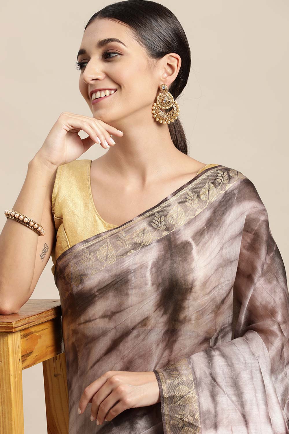 Grey Pure Silk Bhagalpuri Tie And Dye Saree