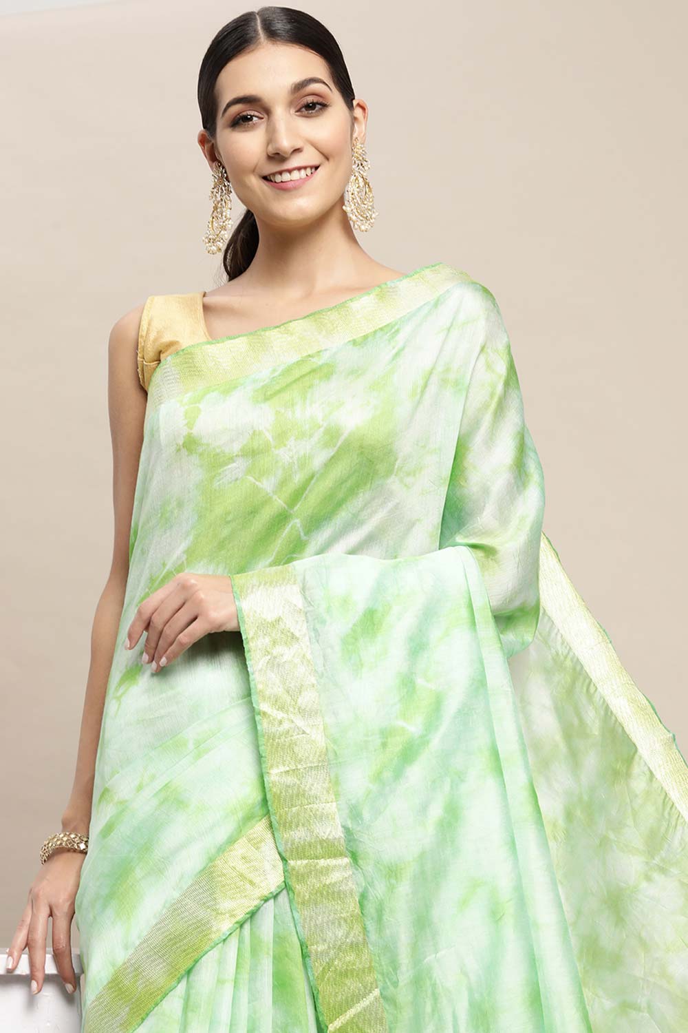 Green Pure Silk Bhagalpuri Tie And Dye Saree