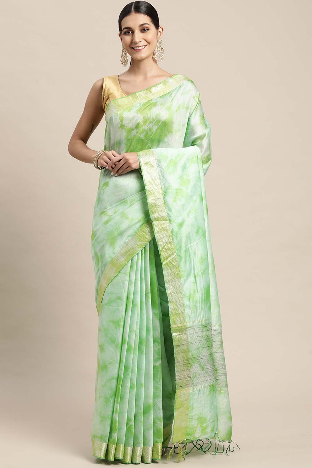 Green Pure Silk Bhagalpuri Tie And Dye Saree