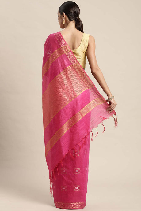 Pink Silk Blend Bhagalpuri Woven Design Saree