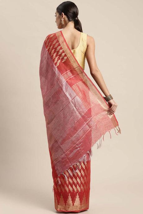 Red Tissue Bhagalpuri Woven Design Saree