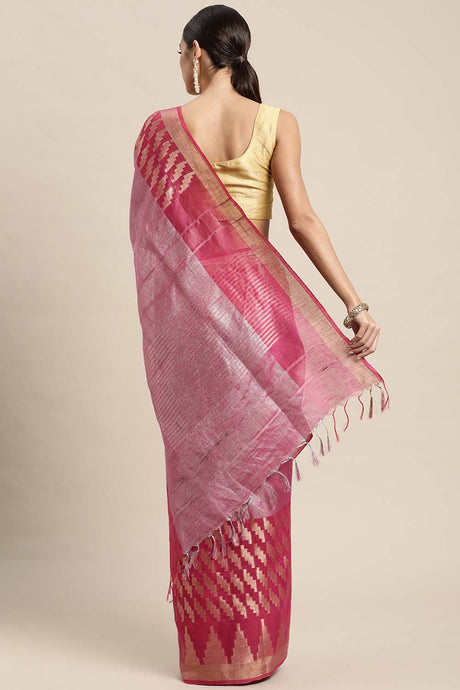 Pink Tissue Bhagalpuri Woven Design Saree