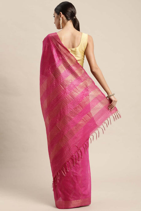 Pink Silk Blend Bhagalpuri Woven Design Saree