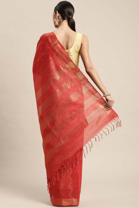 Red Silk Blend Bhagalpuri Woven Design Saree