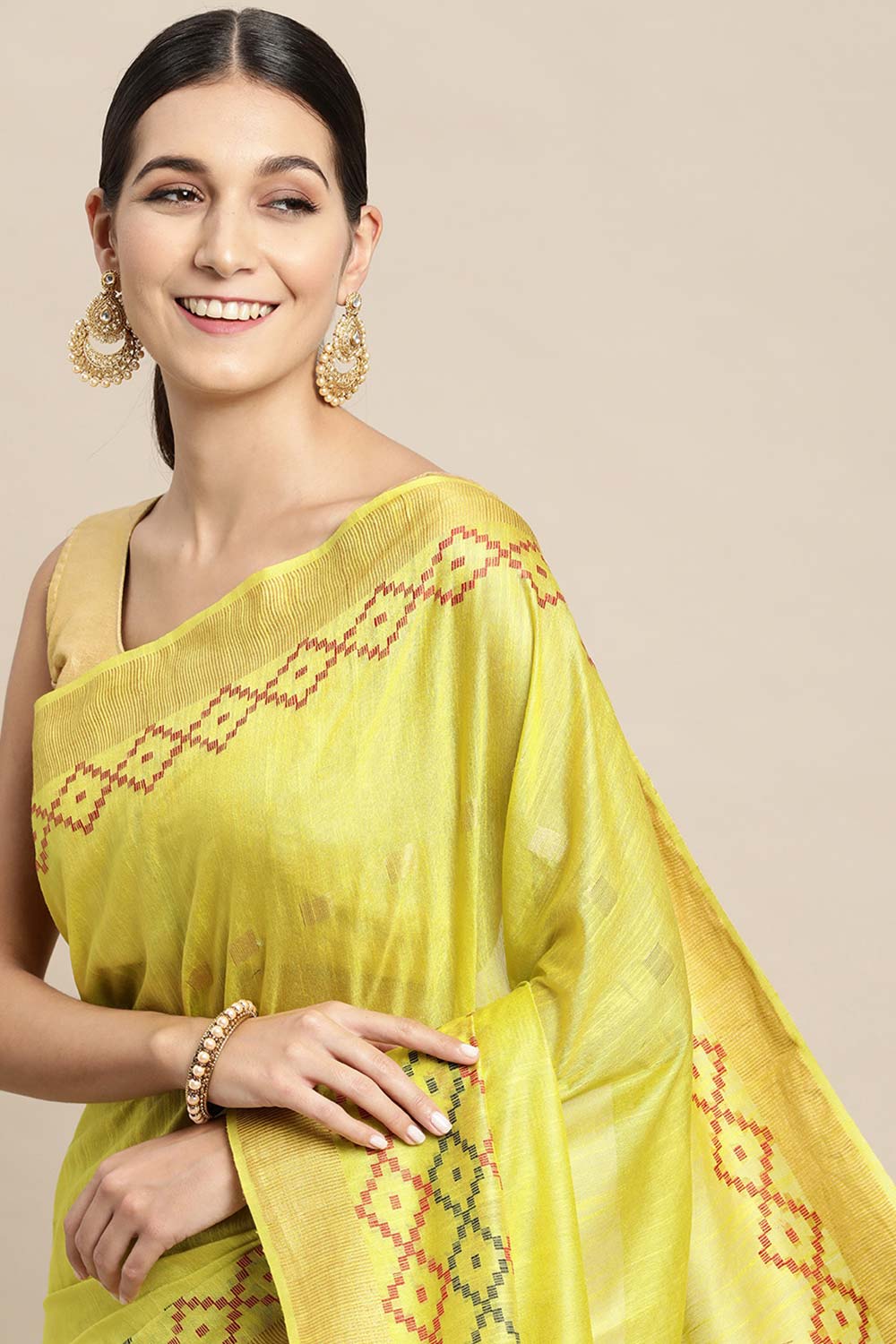 Lime Green Silk Blend Bhagalpuri Woven Design Saree