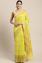 Lime Green Silk Blend Bhagalpuri Woven Design Saree