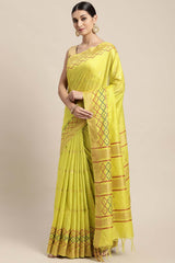 Lime Green Silk Blend Bhagalpuri Woven Design Saree