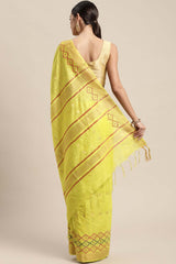 Lime Green Silk Blend Bhagalpuri Woven Design Saree