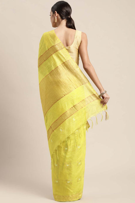 Lime Green Silk Blend Bhagalpuri Woven Design Saree