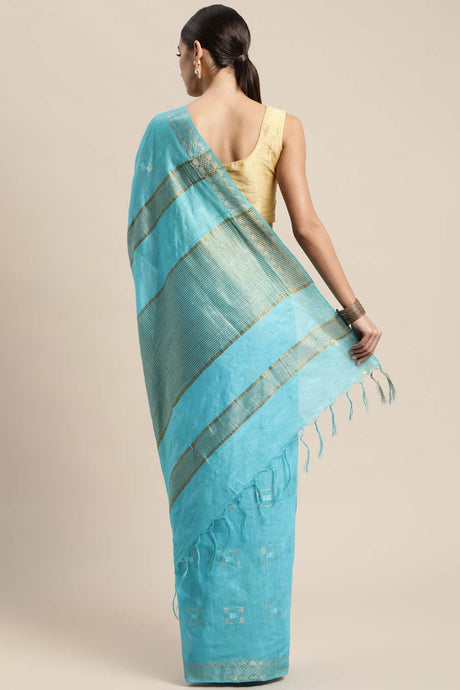 Blue Silk Blend Bhagalpuri Woven Design Saree