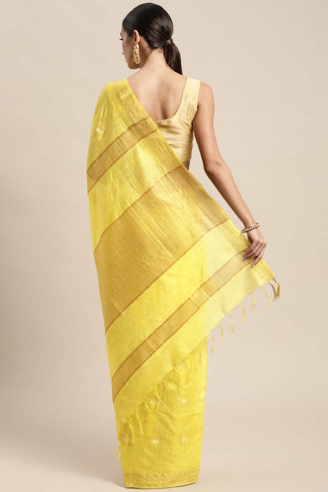 Yellow Silk Blend Bhagalpuri Woven Design Saree