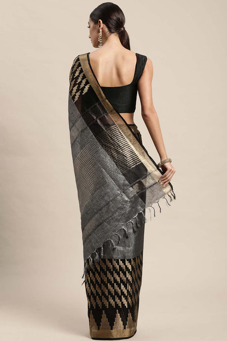 Black Tissue Bhagalpuri Woven Design Saree