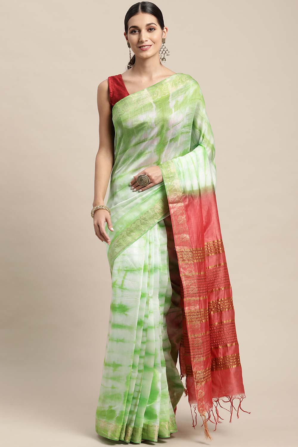 Green Pure Silk Bhagalpuri Tie And Dye Saree