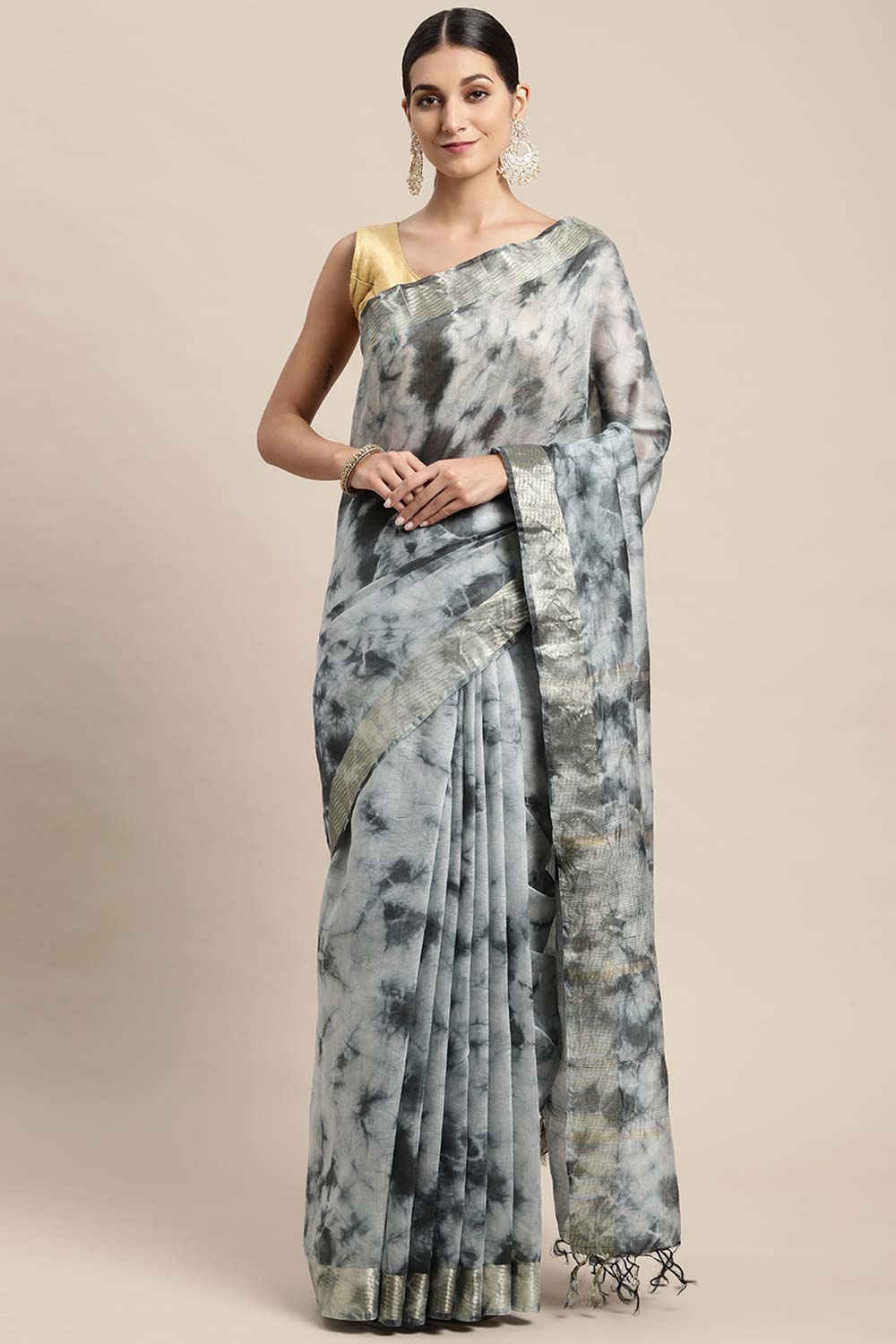 Grey Pure Silk Bhagalpuri Tie And Dye Saree