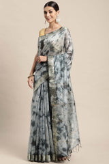 Grey Pure Silk Bhagalpuri Tie And Dye Saree