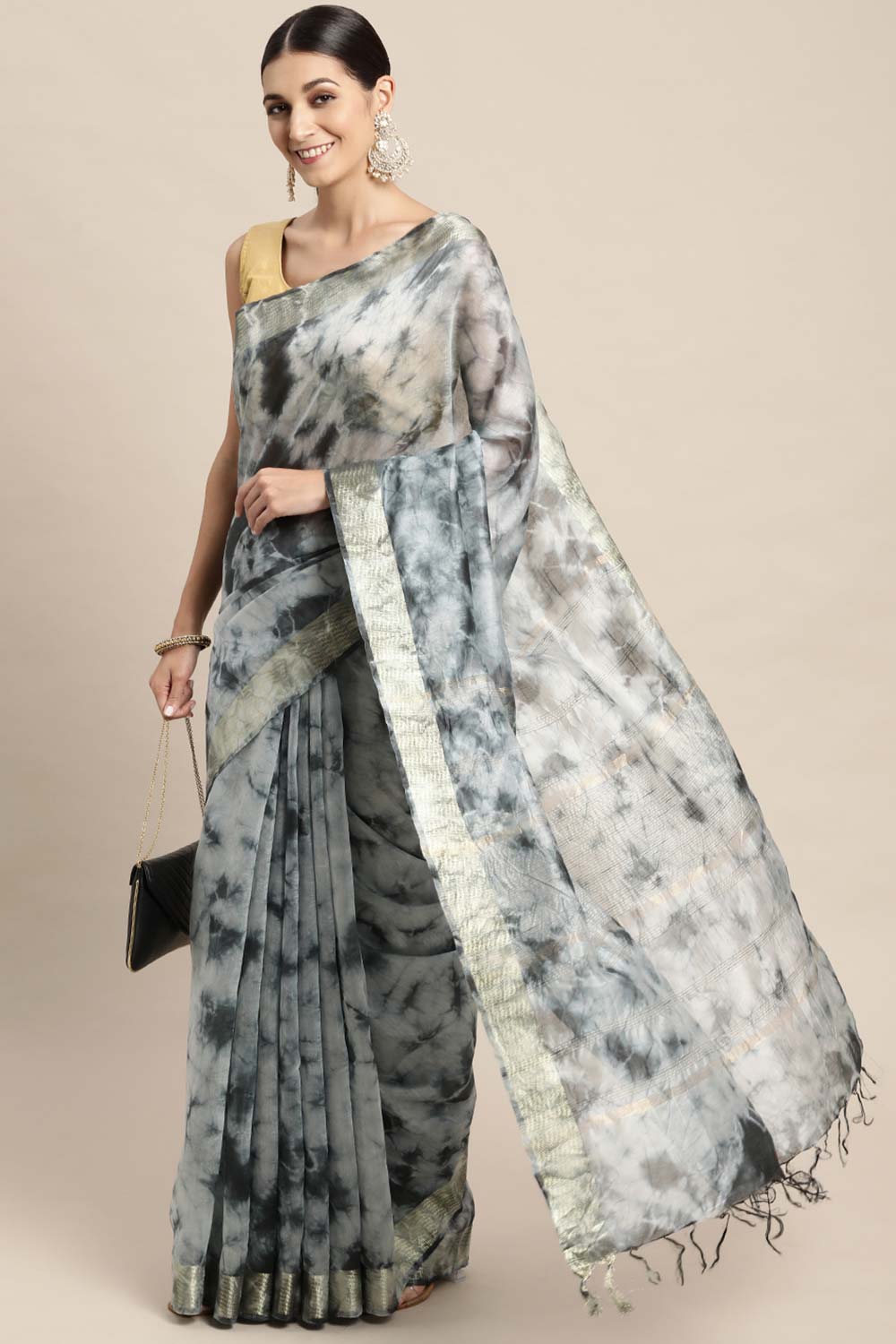 Grey Pure Silk Bhagalpuri Tie And Dye Saree