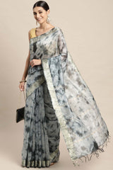 Grey Pure Silk Bhagalpuri Tie And Dye Saree