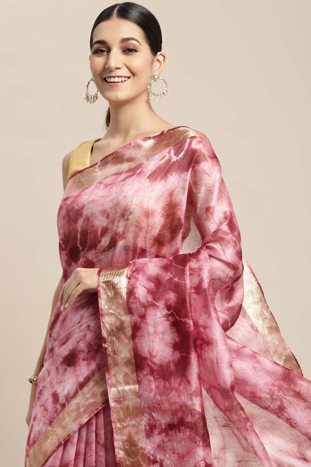 Maroon Pure Silk Bhagalpuri Tie And Dye Saree