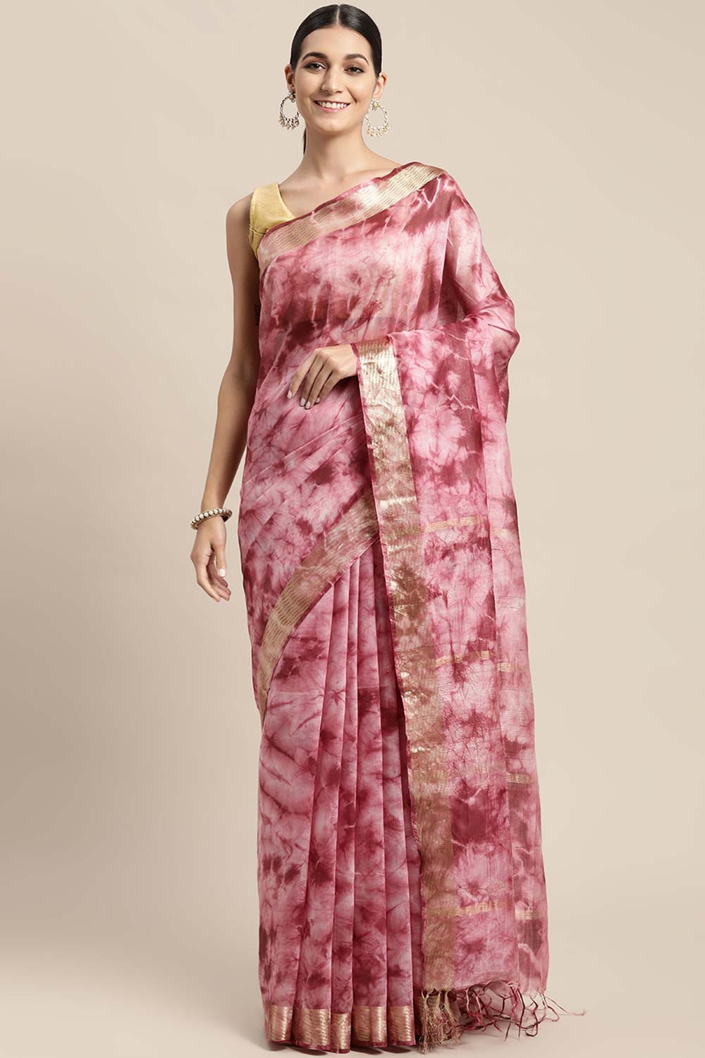 Maroon Pure Silk Bhagalpuri Tie And Dye Saree