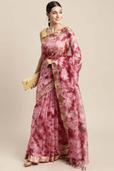 Maroon Pure Silk Bhagalpuri Tie And Dye Saree