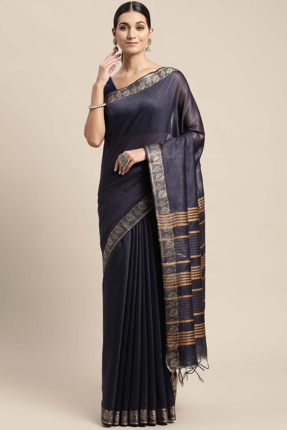 Blue Pure Silk Bhagalpuri Solid Saree