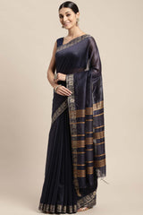 Blue Pure Silk Bhagalpuri Solid Saree