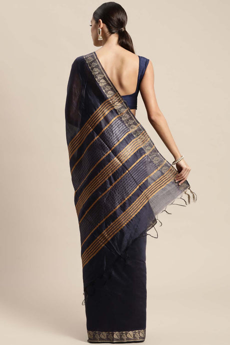 Blue Pure Silk Bhagalpuri Solid Saree