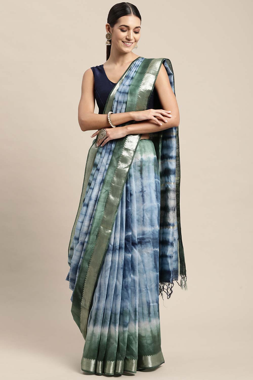 Blue Pure Silk Bhagalpuri Tie And Dye Saree