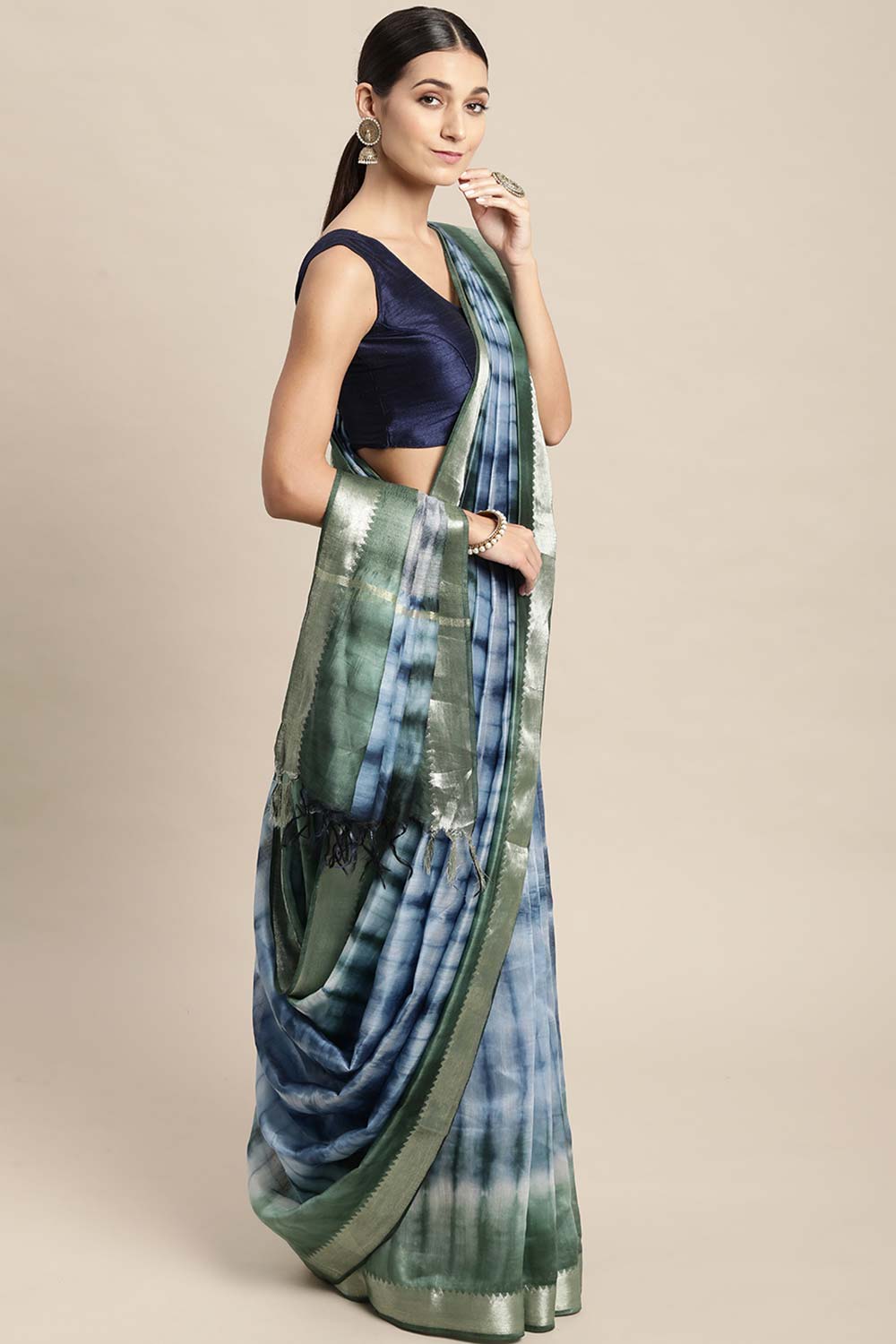 Blue Pure Silk Bhagalpuri Tie And Dye Saree