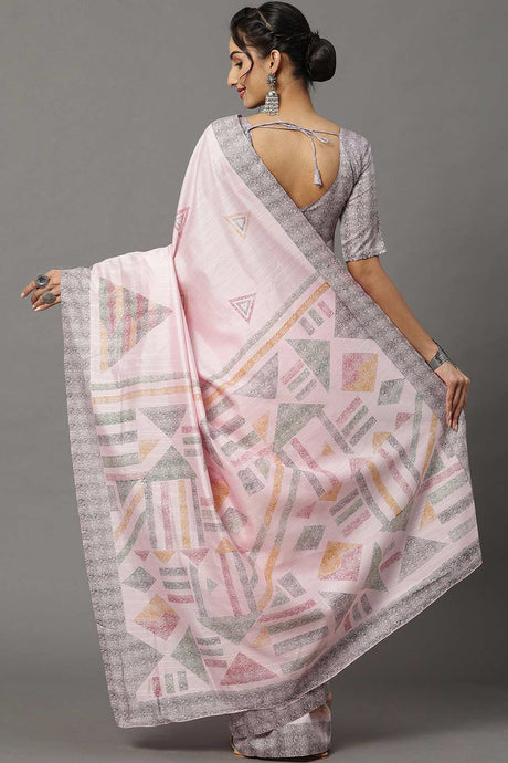 Bhagalpuri Silk Pink Printed Designer Saree