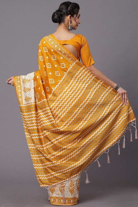 Bhagalpuri Silk Yellow Printed Designer Saree