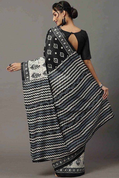 Bhagalpuri Silk Black Printed Designer Saree With Blouse