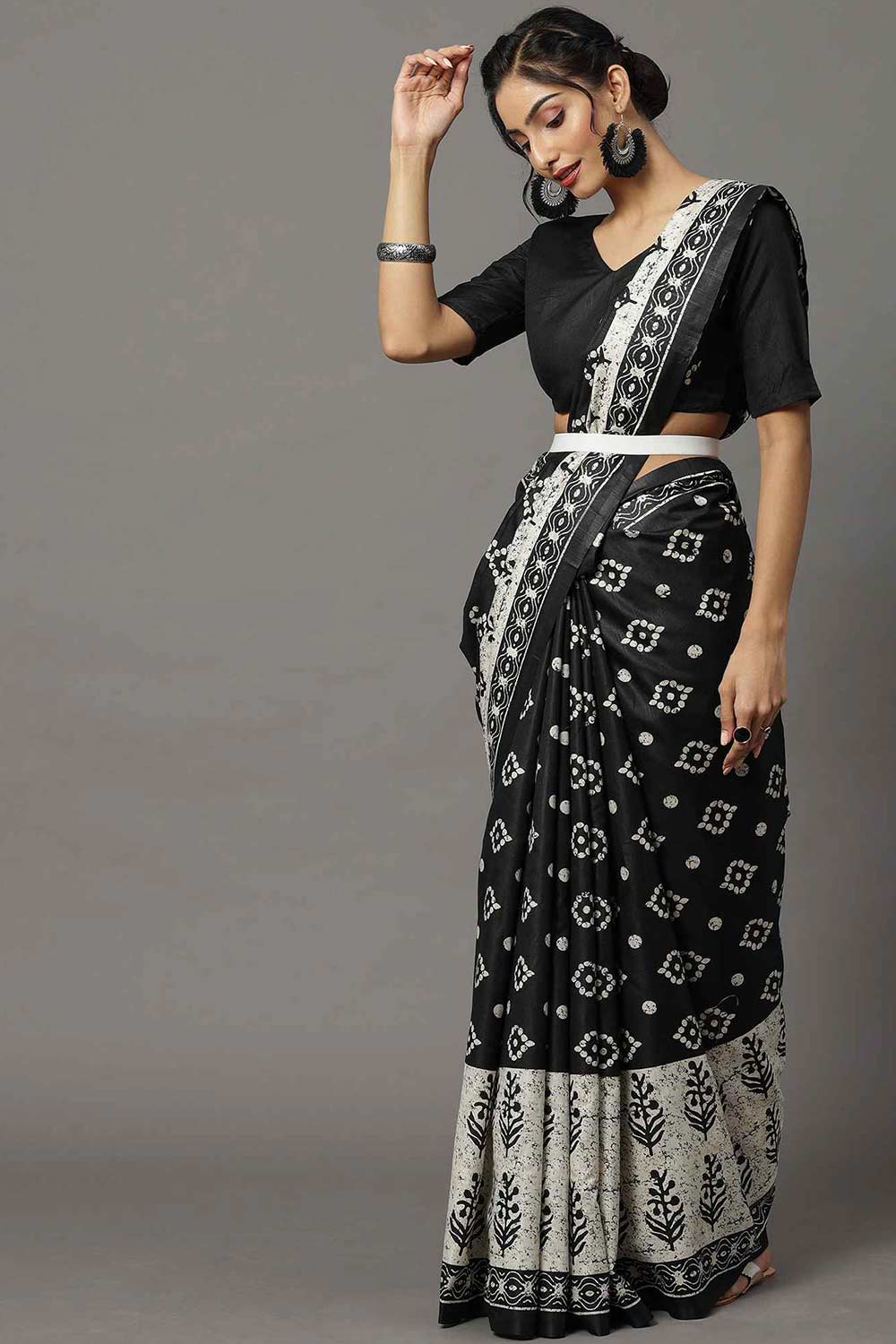 Bhagalpuri Silk Black Printed Designer Saree With Blouse