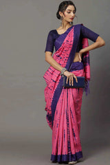 Bhagalpuri Silk Pink Printed Designer Saree With Blouse