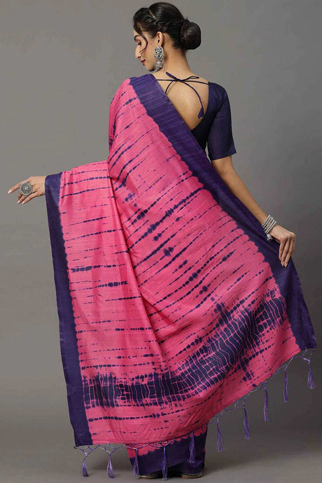 Bhagalpuri Silk Pink Printed Designer Saree With Blouse