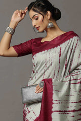 Bhagalpuri Silk Grey Printed Designer Saree With Blouse