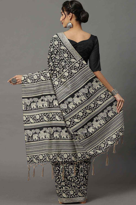 Bhagalpuri Silk Black Printed Designer Saree