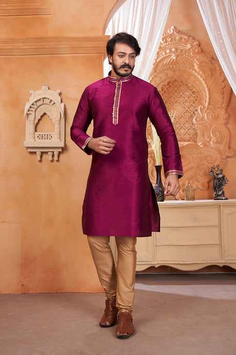 Buy Men's Pure Jacquard Silk Kurta Pajama in Purple