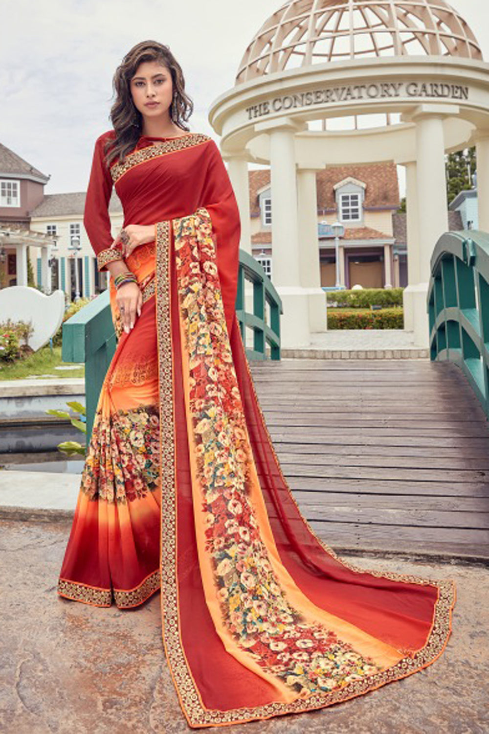 Georgette Saree In Red