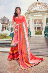 Georgette Saree In Light Red